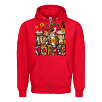 Red cows and coffee cups Zipper Hoodie - Jasminsmagicworld