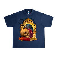 Navy Halloween Skull Candles and Roses Urban Heavy Tee - texasbilliewilder