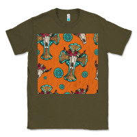 Army Green western cross and bull skull seamless pattern Classic Tee - HRA Design Shop