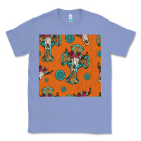 Colony Blue western cross and bull skull seamless pattern Classic Tee - HRA Design Shop