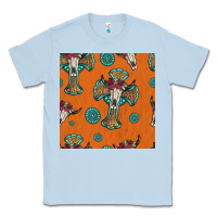 Dusty Blue western cross and bull skull seamless pattern Classic Tee - HRA Design Shop