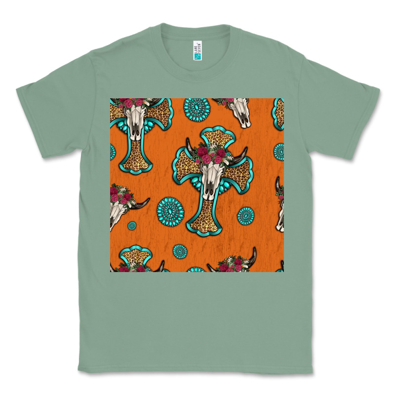 Western Cross And Bull Skull Seamless Pattern Classic Tee by HRA Design Shop | Teevron