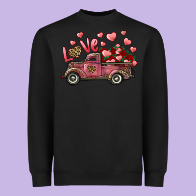 Heavyweight Sweatshirt Love Truck With Roses And Leopard