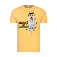 Vintage Mustard merry and bright white shepherd Vintage Tee - RanaPortraitStore