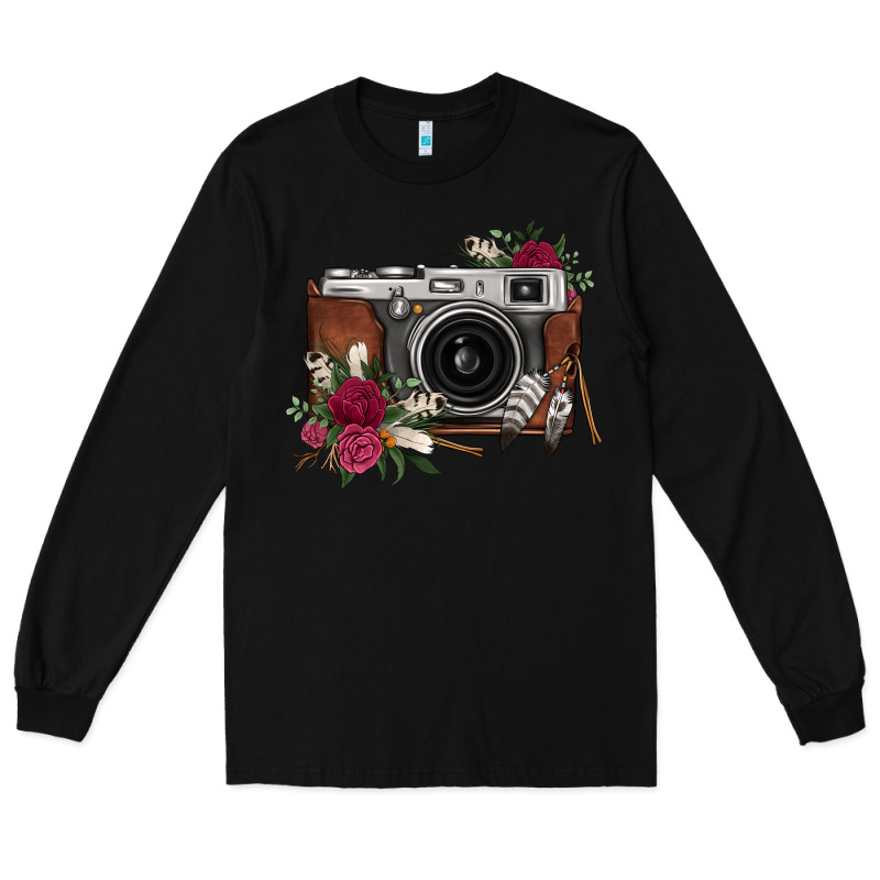 Floral Feather Vintage Camera Long Sleeve Tee by FaDigitalArtStudio | Teevron