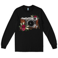 Black floral feather vintage camera Long Sleeve Tee - FaDigitalArtStudio