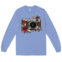 Colony Blue floral feather vintage camera Long Sleeve Tee - FaDigitalArtStudio