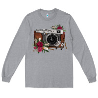 Heather Grey floral feather vintage camera Long Sleeve Tee - FaDigitalArtStudio