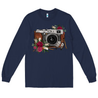Navy floral feather vintage camera Long Sleeve Tee - FaDigitalArtStudio