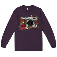 Plum floral feather vintage camera Long Sleeve Tee - FaDigitalArtStudio