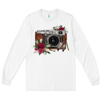 White floral feather vintage camera Long Sleeve Tee - FaDigitalArtStudio