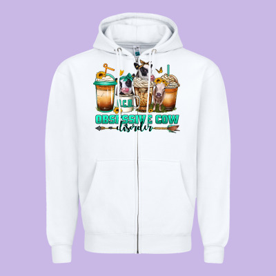 Ocd Obsessive Cow Disorder Coffee Cups Zipper Hoodie Designed By Jasminsmagicworld