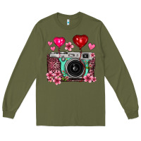 Army Green floral heart pink leopard vintage camera Long Sleeve Tee - FaDigitalArtStudio