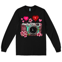 Black floral heart pink leopard vintage camera Long Sleeve Tee - FaDigitalArtStudio
