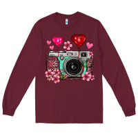 Burgundy floral heart pink leopard vintage camera Long Sleeve Tee - FaDigitalArtStudio