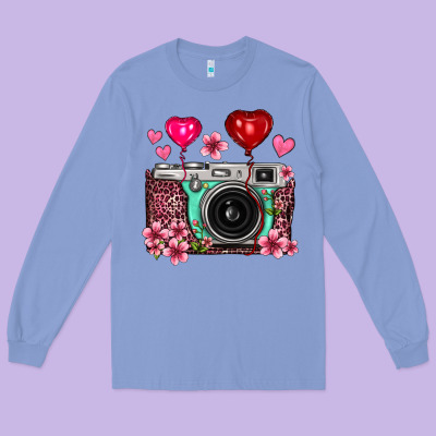 Floral Heart Pink Leopard Vintage Camera Long Sleeve Tee Designed By Fadigitalartstudio