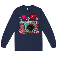 Navy floral heart pink leopard vintage camera Long Sleeve Tee - FaDigitalArtStudio