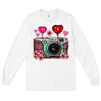 White floral heart pink leopard vintage camera Long Sleeve Tee - FaDigitalArtStudio