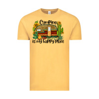 Vintage Mustard camping is my happy place caravan Vintage Tee - BarkalooDesign