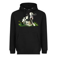 Black holstein cow sitting Heavyweight Hoodie - LillyAllenDesigns