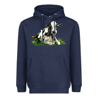 Navy holstein cow sitting Heavyweight Hoodie - LillyAllenDesigns