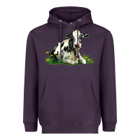 Plum holstein cow sitting Heavyweight Hoodie - LillyAllenDesigns