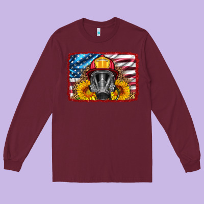 Firefighter Air Mask And Sunflower Long Sleeve Tee Designed By Hra Design Shop