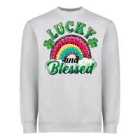 Heather Grey Lucky and blessed rainbow Heavyweight Sweatshirt - RanaPortraitStore