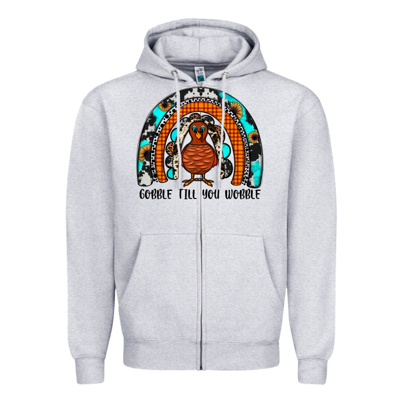Gobble Till You Wobble Rainbow Zipper Hoodie by JahusDesignShop | Teevron