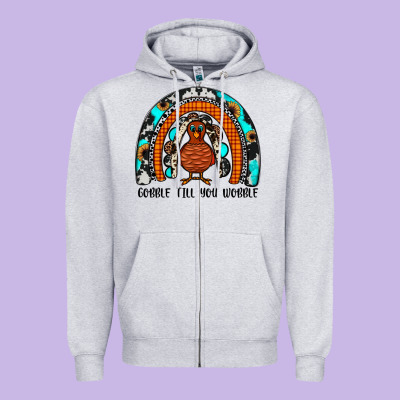 Gobble Till You Wobble Rainbow Zipper Hoodie Designed By Jahusdesignshop