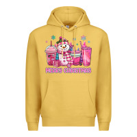 Antique Gold merry christmas snowman coffee cups Premium Hoodie - MaliasSmallBusiness