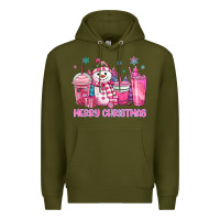 Army Green merry christmas snowman coffee cups Premium Hoodie - MaliasSmallBusiness