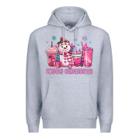 Heather Grey merry christmas snowman coffee cups Premium Hoodie - MaliasSmallBusiness