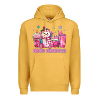 Mustard merry christmas snowman coffee cups Premium Hoodie - MaliasSmallBusiness