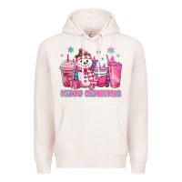Pale Pink merry christmas snowman coffee cups Premium Hoodie - MaliasSmallBusiness