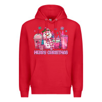 Red merry christmas snowman coffee cups Premium Hoodie - MaliasSmallBusiness