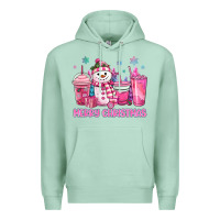 Seafoam merry christmas snowman coffee cups Premium Hoodie - MaliasSmallBusiness