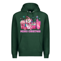 Sports Green merry christmas snowman coffee cups Premium Hoodie - MaliasSmallBusiness
