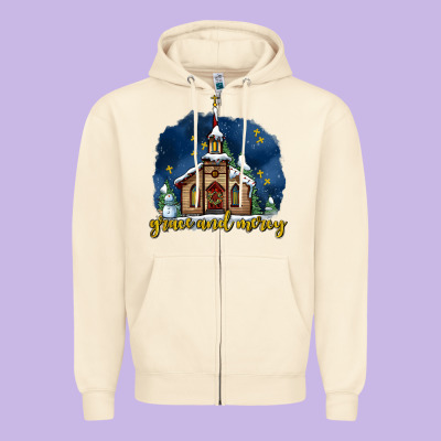 Christmas Church And Snow Grace And Mercy Zipper Hoodie Designed By Adodesignshop