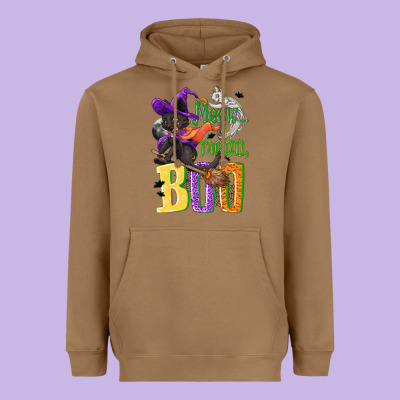 Meow I Mean, Boo Halloween Heavyweight Hoodie Designed By Nancycooperartshop
