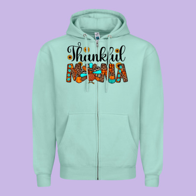 Thankful Mama Zipper Hoodie Designed By Jahusdesignshop