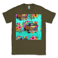 Army Green floral hippie truck seamless pattern Classic Tee - HRA Design Shop