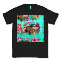 Black floral hippie truck seamless pattern Classic Tee - HRA Design Shop