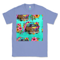 Colony Blue floral hippie truck seamless pattern Classic Tee - HRA Design Shop