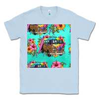 Dusty Blue floral hippie truck seamless pattern Classic Tee - HRA Design Shop