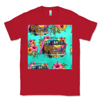 Red floral hippie truck seamless pattern Classic Tee - HRA Design Shop