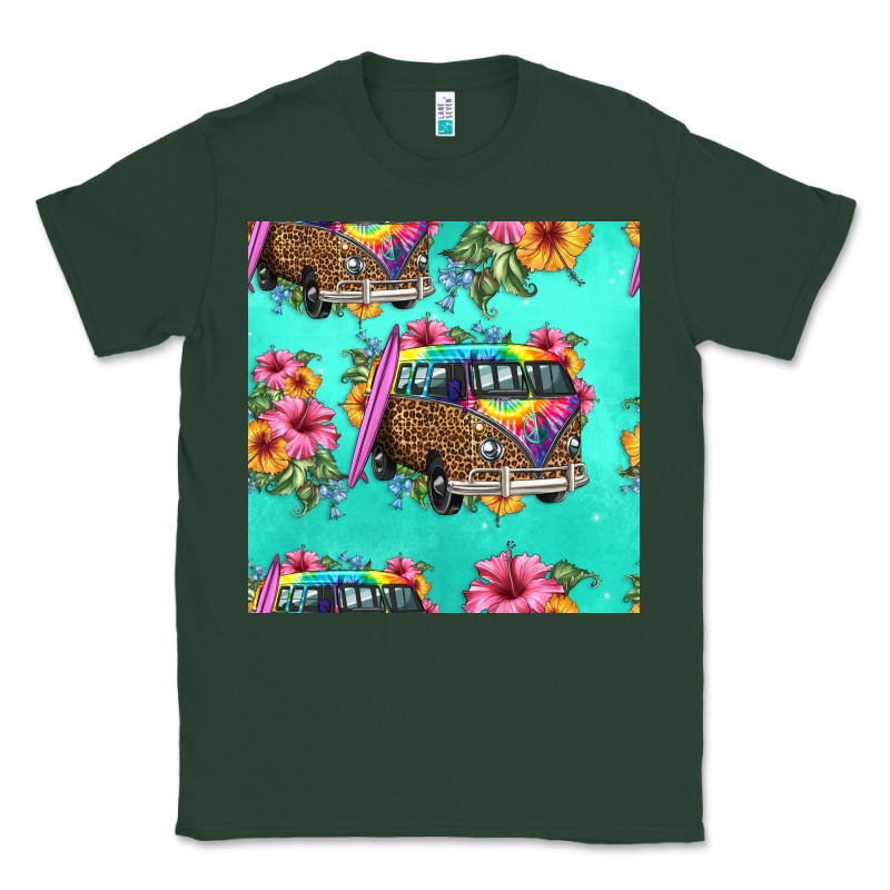 Floral Hippie Truck Seamless Pattern Classic Tee by HRA Design Shop | Teevron