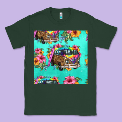 Floral Hippie Truck Seamless Pattern Classic Tee Designed By Hra Design Shop
