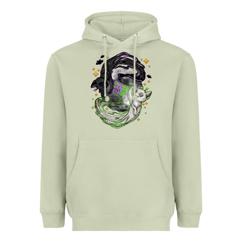 Magical Cats Ghost With Moon Halloween Heavyweight Hoodie by NancyCooperArtShop | Teevron