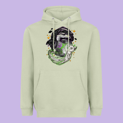 Magical Cats Ghost With Moon Halloween Heavyweight Hoodie Designed By Nancycooperartshop